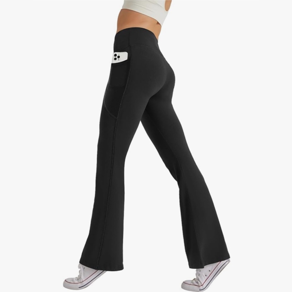 High Waist Flare Yoga Pants Tummy Control Leggings with Side Pockets
